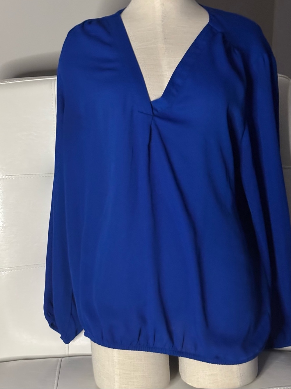 Chaus Cobalt Blue V-Neck Long Sleeve Blouse
